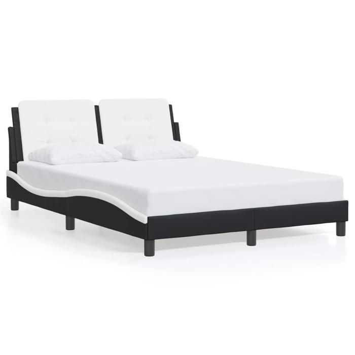 Estructura de cama vidaXL con luces LED, blanco y negro, 140x190 cm, piel sintética, cama, base de láminas, cama de piel sintética, muebles de dormitorio