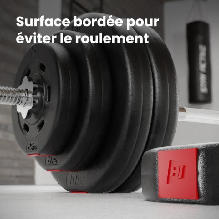Hop-Sport halterset 56 kg, lange stang maat 120 cm, korte stangen 45 cm, gewichtsschijven 6x5 kg, 4x2,5 kg, 6x1,25 kg