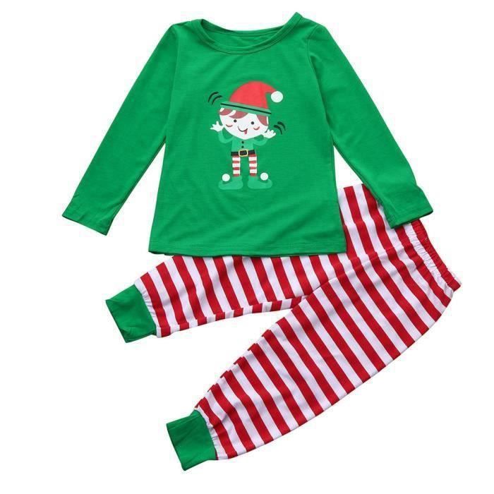 Pijama navideño familiar - FUNMOON - Verde - Niñas - Dos piezas - Ropa de dormir