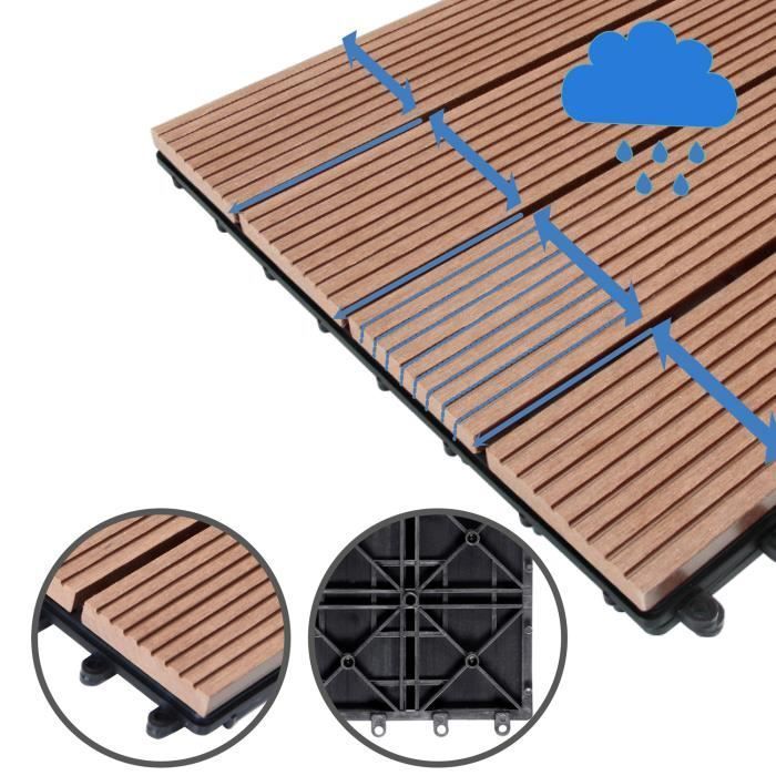 Dalle de jardin clipsable en bois composite WPC terracotta 30x30cm - DEUBA - Revêtement de sol extérieur