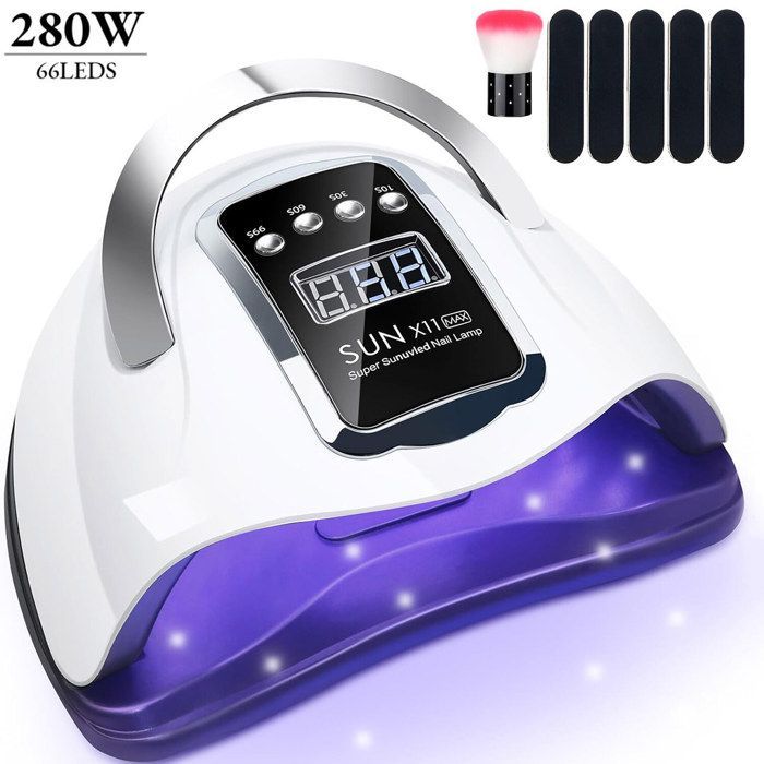 UV Nail Lamp, 280W LED Portable Nail Dryer Lamp with 66 Lamp Beads, 4 Timers (10/30/60/99 seconds)