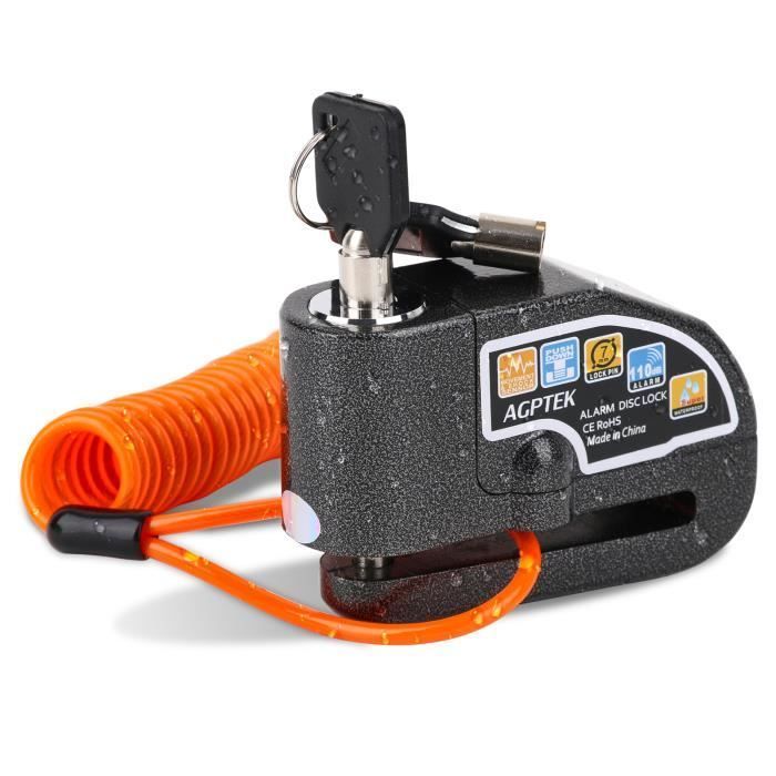 Kit de alarma antirrobo para motocicleta AGPTEK, candado de disco de 110 dB + cable de 1,5 m con cerradura de seguridad con resorte + 2 llaves y bolsa para candado, para motocicleta/bicicleta.