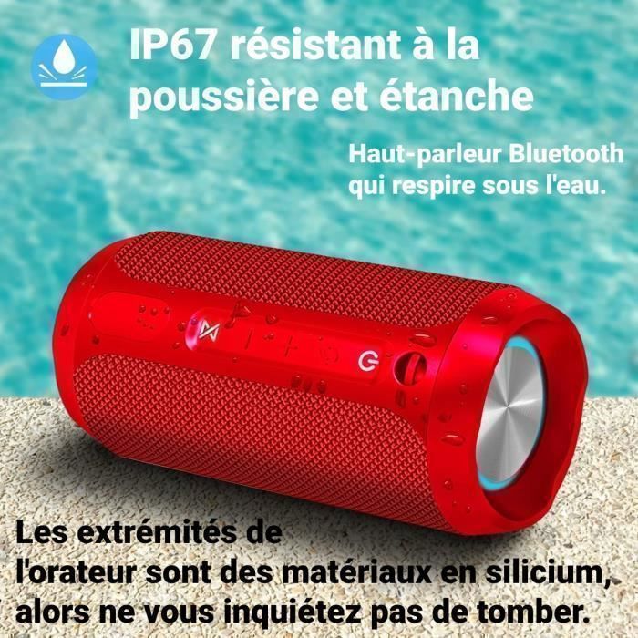 Altavoz Bluetooth portátil - Altavoz Bluetooth inalámbrico - Altavoz recargable e impermeable para viajes/fiestas - 20 horas de reproducción - Micrófono con cancelación de ruido - LED