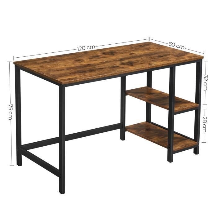 Scrivania con vano contenitore, struttura in metallo, postazioni di lavoro per ufficio, 120x60x75 cm, marrone rustico e nero