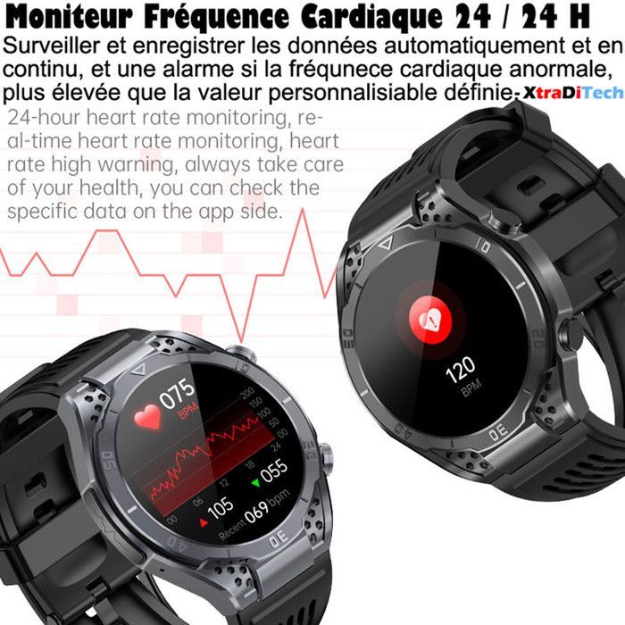 Smartwatch XtraDiTech con ECG, cardiofrequenzimetro, termometro, monitoraggio multiparametrico della salute, schermo AMOLED, chiamate e 2 cinturini inclusi.