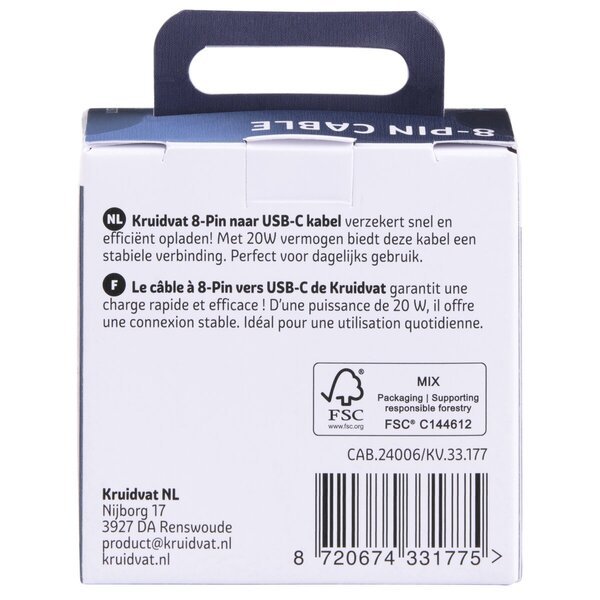 Kruidvat 20W USB-C na 8-pinski kabel