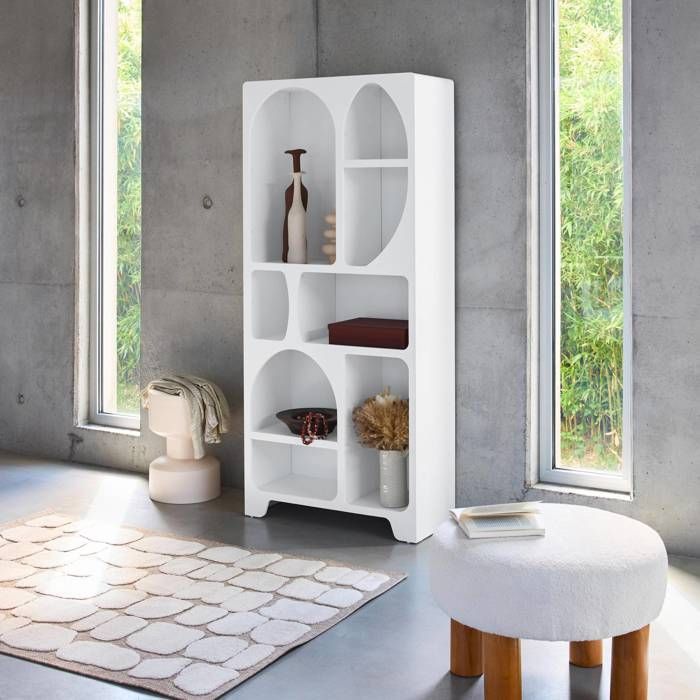 Etagère bibliothèque organique effet bois 8 compartiments THESSA