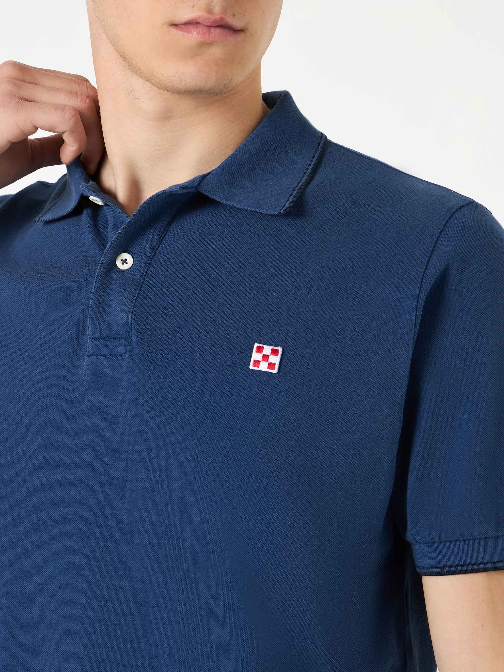 Polo en denim piqué bleu avec logo Saint-Barth