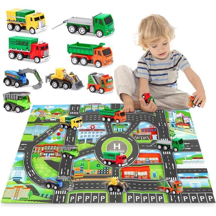 Tapis de Jeux Circuit Voiture Enfant - avec 8 Pièces Petite Voiture Camion Jouet Enfant