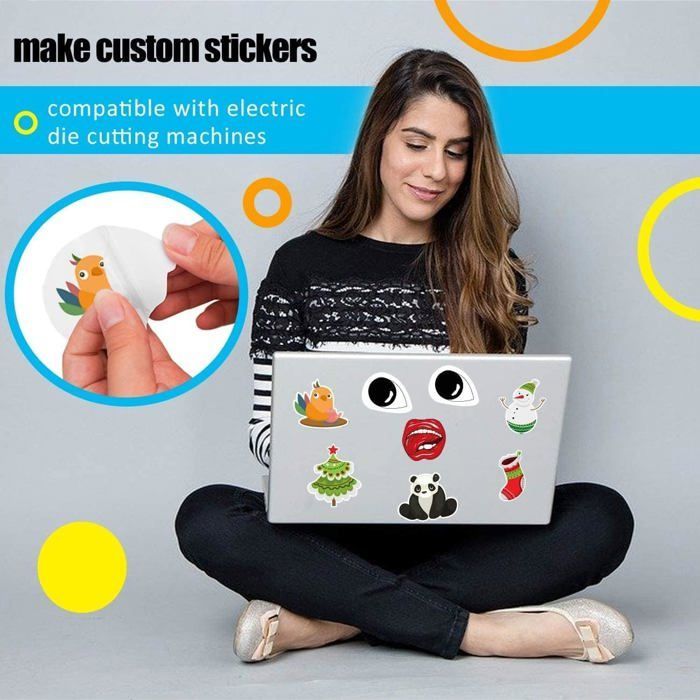 Pack of 20 sheets of printable vinyl self-adhesive paper for inkjet printers, glossy white, waterproof