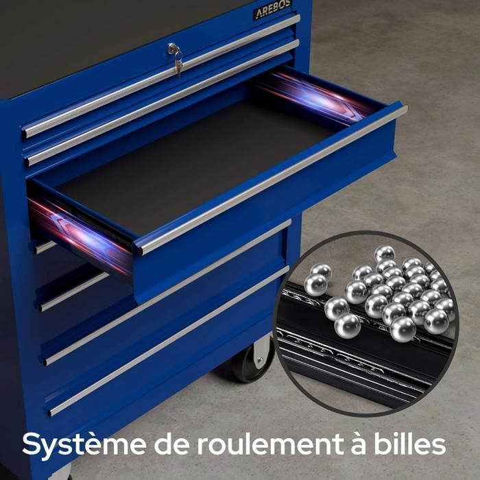AREBOS Chariot à outils 7 tiroirs, robuste, sécurisé, avec roulettes pivotantes et grande capacité de rangement.