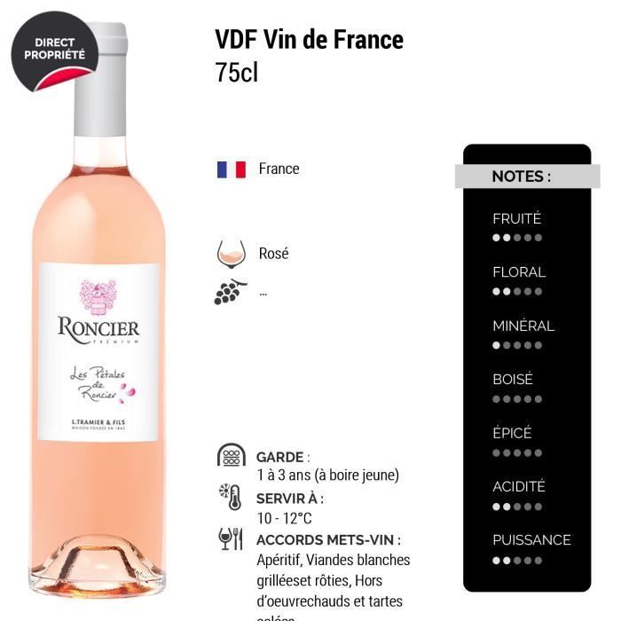 Premium Les Pétales de Roncier Rosé - Pack of 6 x 75cl - Roncier - Rosé Wine from Burgundy - VDF Appellation Vin de France - Origin Burgundy