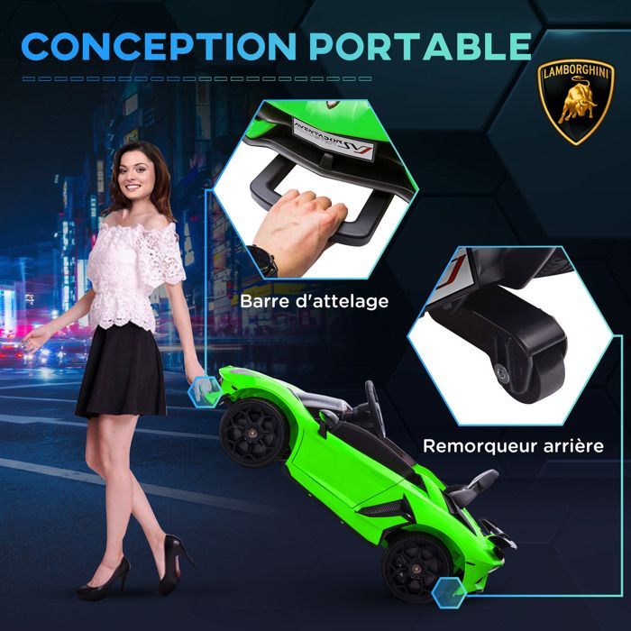 Elektrische auto - HOMCOM - gelicentieerde Lamborghini Aventador SVJ 12V voor kinderen met vleugeldeuren en LED-verlichting - PP - groen