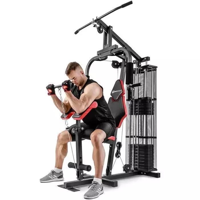 Hop-Sport HS-1044K Multifunctioneel krachttrainingsstation, fitnesscentrum, multigym met katrol, butterfly-apparaat en gewichten van 66 kg.