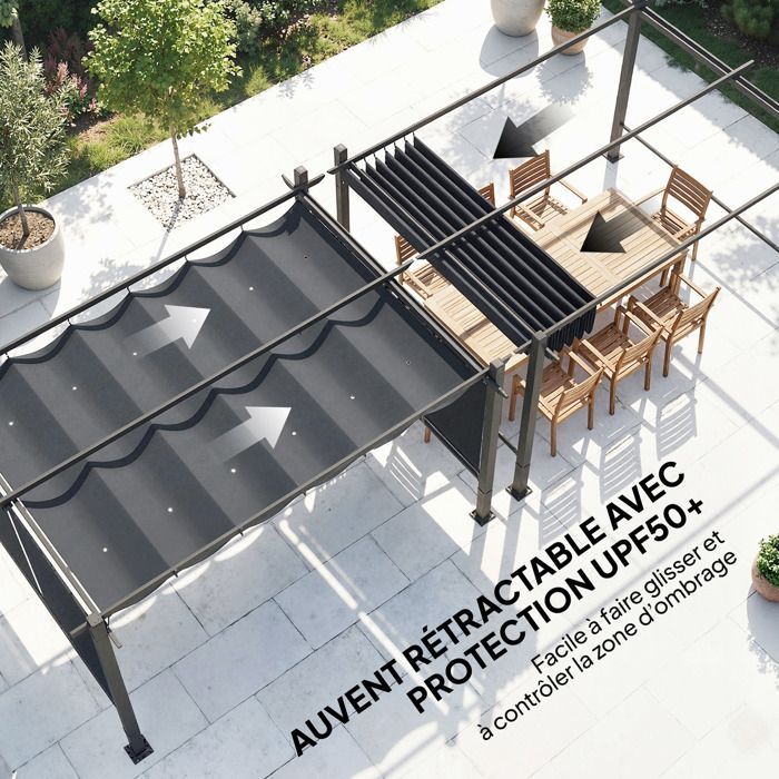 Garden pergola - Outsunny - automatic blinds, retractable sliding blind and UV50+ protection - aluminum - 3x4m - anthracite grey