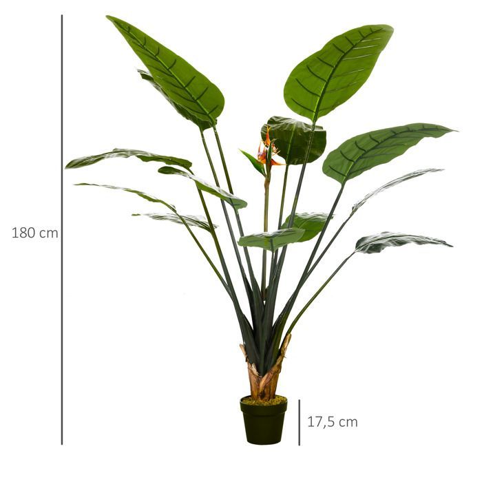 Planta artificial - HOMCOM - Strelitzia ave del paraíso, 13 hojas, 2 flores, diseño realista, maceta incluida - plástico - 1,80 m