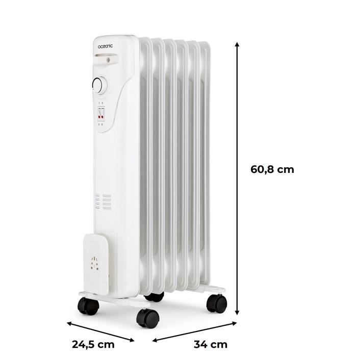 Radiador eléctrico de aceite OCEANIC de 1500 W - 3 niveles de potencia - 7 elementos - Blanco - Portátil