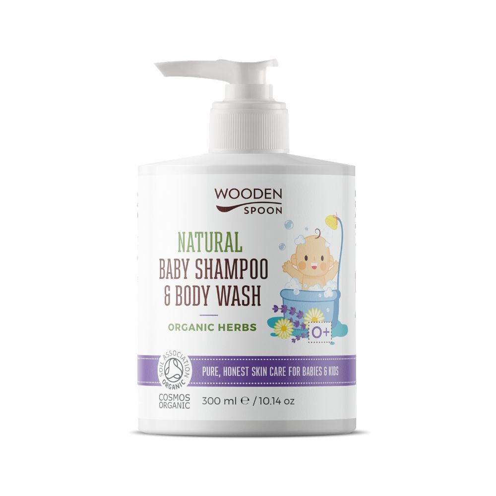 Shampoo e detergente corpo naturale per neonati con cucchiaio di legno