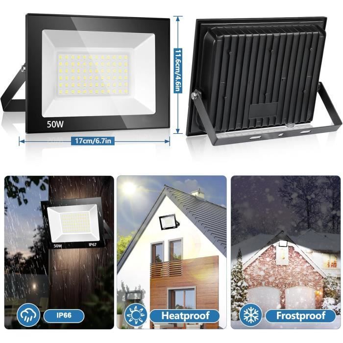 τεμάχια προβολέας LED εξωτερικού χώρου 50W 5000LM 6500K προβολέας LED εξωτερικού χώρου IP66 ψυχρό λευκό για βεράντα, γκαράζ, κήπο, βεράντα, εργοστάσιο