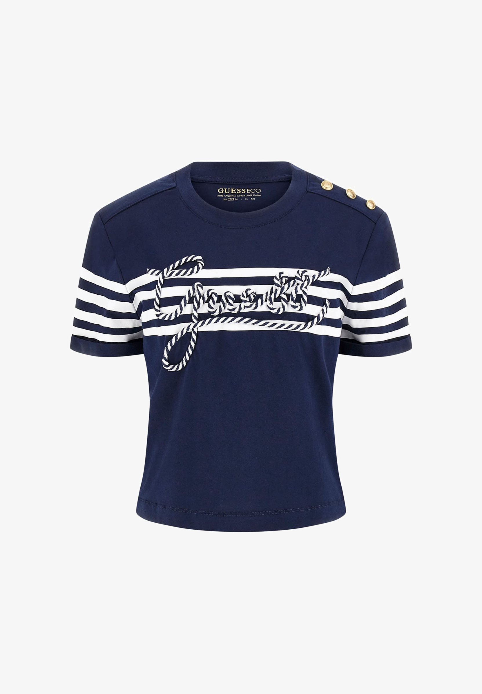 Guess GESTREIFTES LOGO - T-shirt met print - blauw