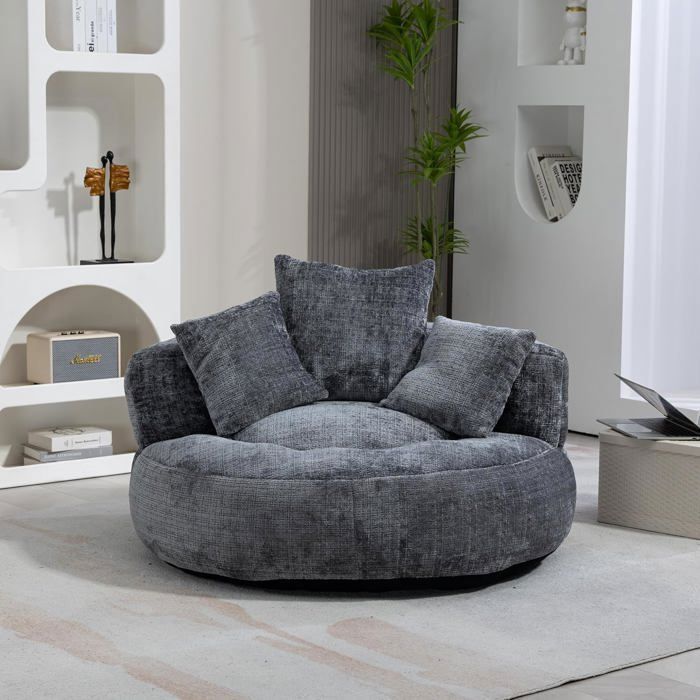 Lemonbest Bean Bag with Three Cushions, Suitable for Bedroom and Living Room, Lazy Sofa, 108*108*52cm Chenille Grey