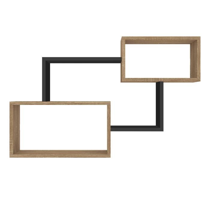 IDMARKET Etagère murale double position LOUANE bois façon hêtre et noir