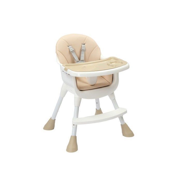 Chaise haute pour bébé enfant - LALAHO - Hauteur réglable et Pliable, Plateau Amovible, Harnais de sécurité à 5 points -  Beige