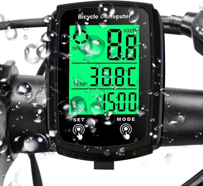 Compteur Velo sans Fil avec 20 Fonctions Étanche, IPX6 Étanche Compteur Kilométrique Vélo avec Écran LCD Rétroéclairé, Facile à