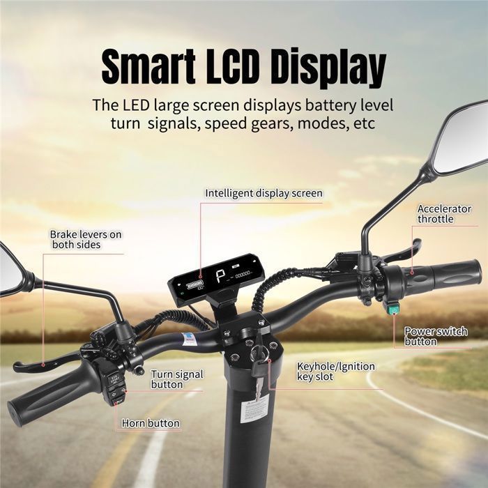Scooter électrique, Unificare EEC, Moteur 2000W, Batterie 60v20ah, Autonomie 55KM, 45KM/H, Lumières LED photosensibles, Noir