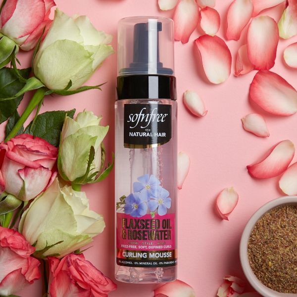 Mousse para rizos con aceite de linaza y agua de rosas de SNF Naturals, 200 ml