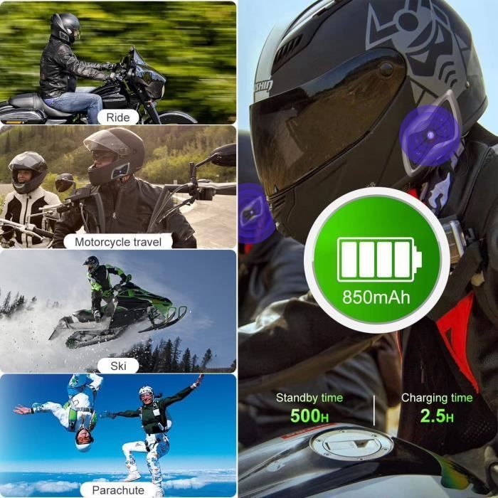 Paquete de 2 intercomunicadores Bluetooth para motocicleta - Intercomunicador inalámbrico para casco de motocicleta - Resistente al agua hasta 1500 m (IP65) - Control de llamadas