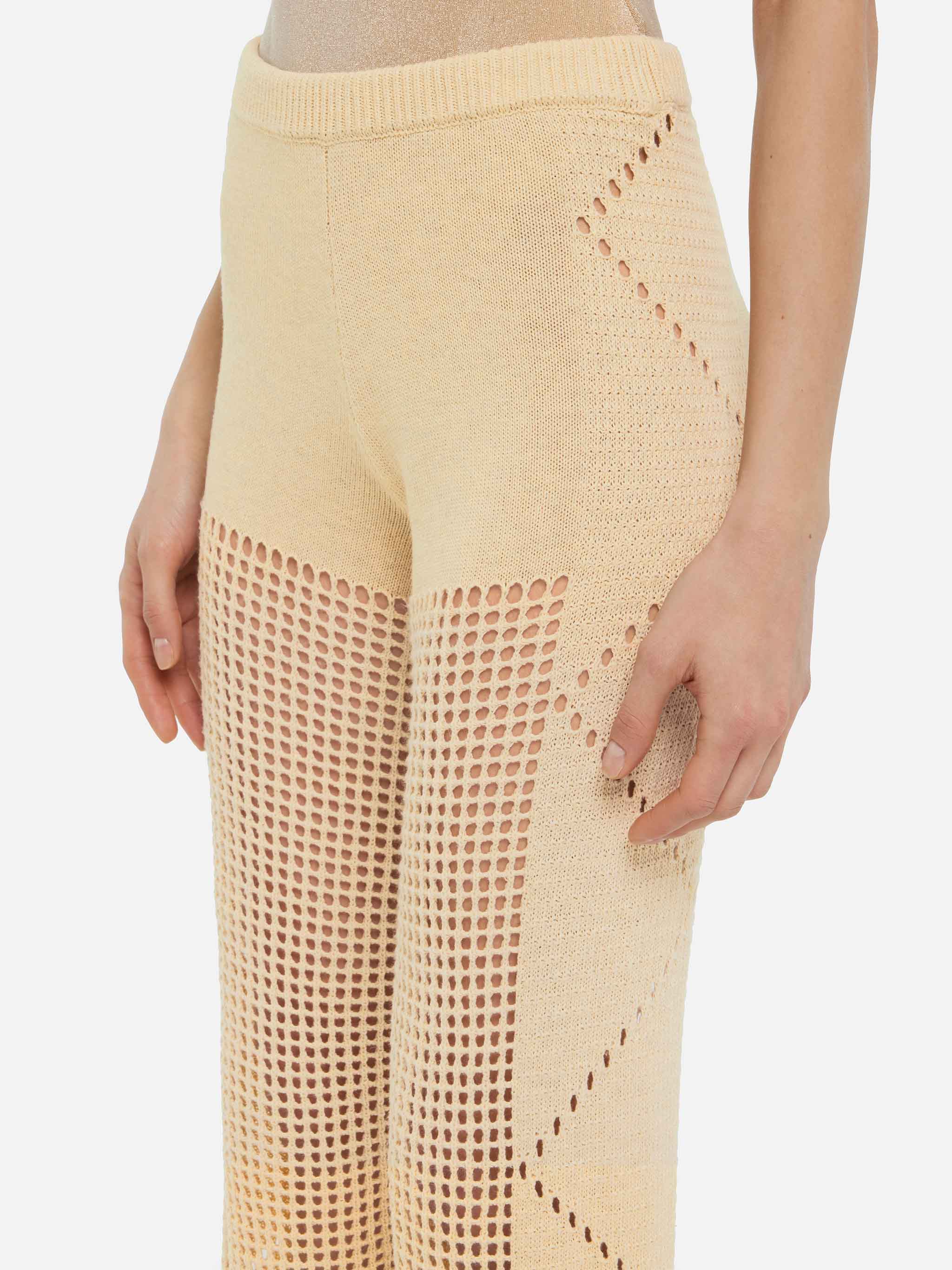 Pantaloni flare in crochet beige Alva