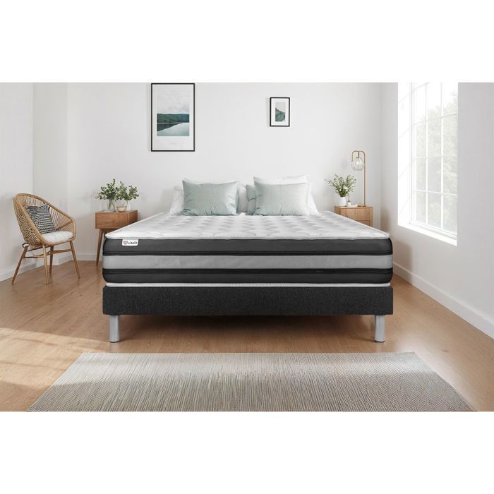 Conjunto de colchão e base de cama 90x190 cm - Base de cama preta (pré-montada) - Vitalspring Zen Black