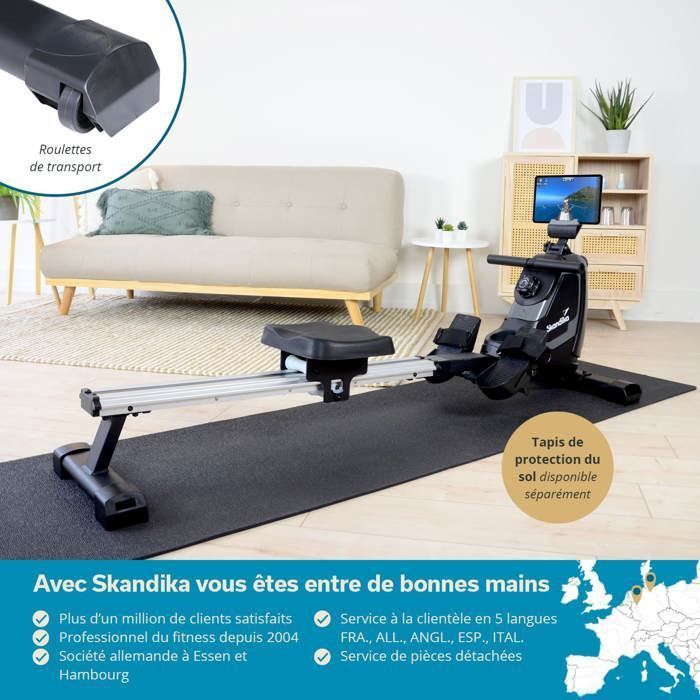 Vogatore indoor Skandika Venn - Bluetooth - Compatibile con l'app Kinomap - 8 livelli di resistenza - Console - Peso massimo supportato 125 kg