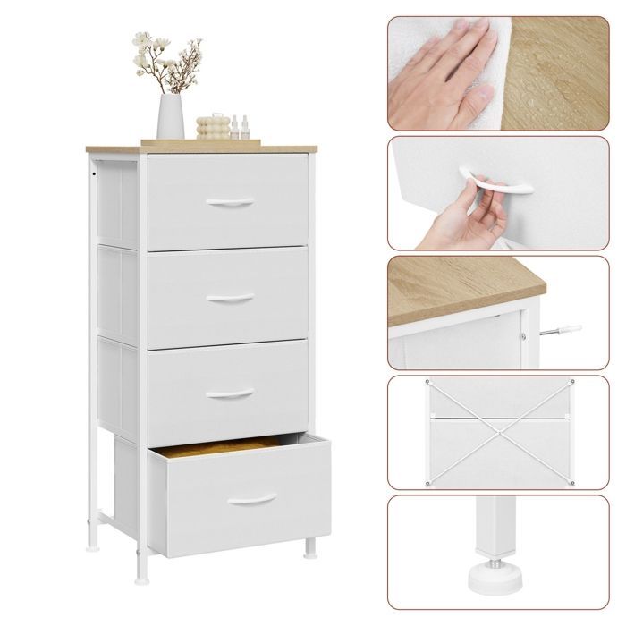 WOLTU Commode, 4-ladenkast in stof, metaal en bewerkt hout E1, wit W0ITT5038