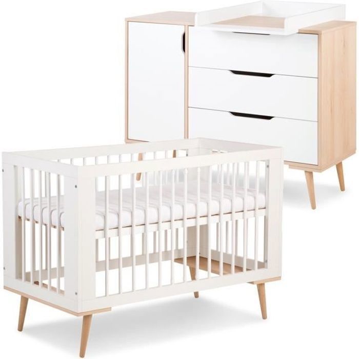 SOFIE Scandinavian Style Changing Table and Baby Cot Set 120x60 White