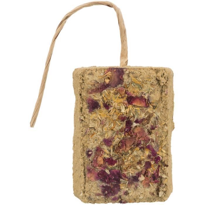 Rodent treat - TRIXIE - Flower-studded clay stone - 100g - Natural - For guinea pigs