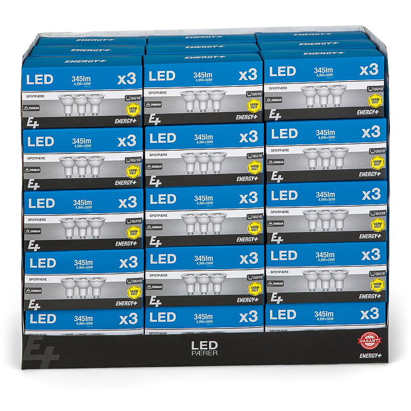 Foco LED de bajo consumo, 345 lm, paquete de 3 unidades, regulable, GU10