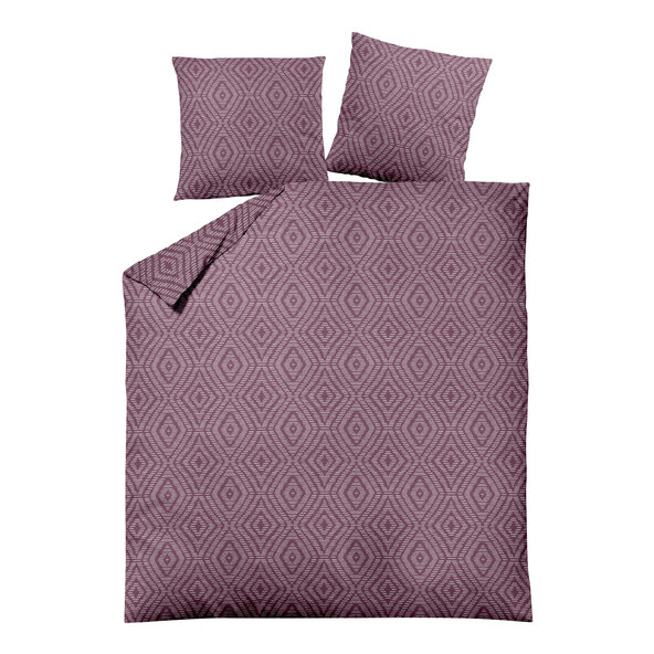 Jacquard flannel bed linen 200/220 + 2x80/80 cm, diamond pattern bordeaux