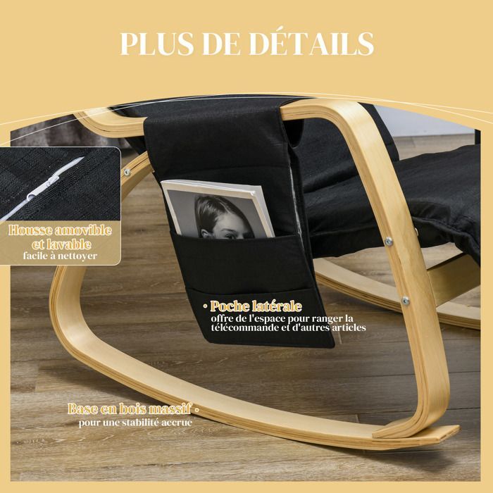 Fauteuil relax à bascule fauteuil allaitement avec repose-pieds réglable, poche latérale et appui-tête, noir