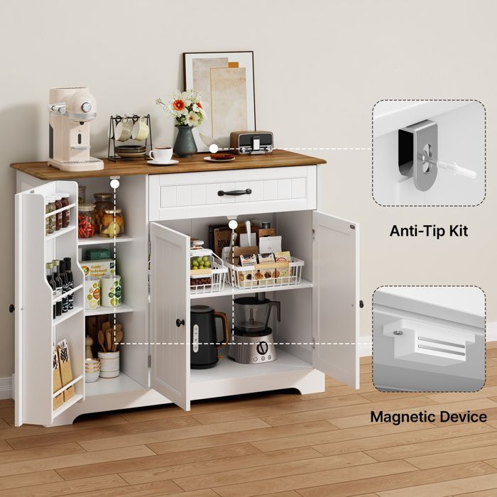 Buffet de Cuisine - Bealife - Meuble Rangement - 1 Tiroir - 3 Portes - 5 Niveaux - Meuble Bas - Salon - Marron - 105x40x84,5cm