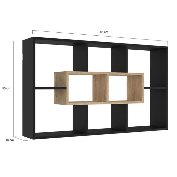 IDMARKET Etagère murale COLETTE avec 8 compartiments noir et effet bois