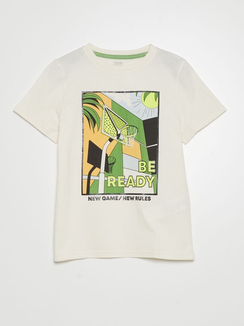 T-shirt met ronde hals en korte mouwen - WIT