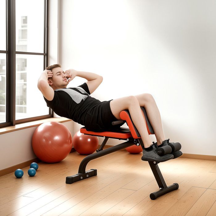 Panca per pesi - SPORTNOW - pieghevole - cuscino regolabile in 8 posizioni - per iperestensioni della schiena, flessioni - nera