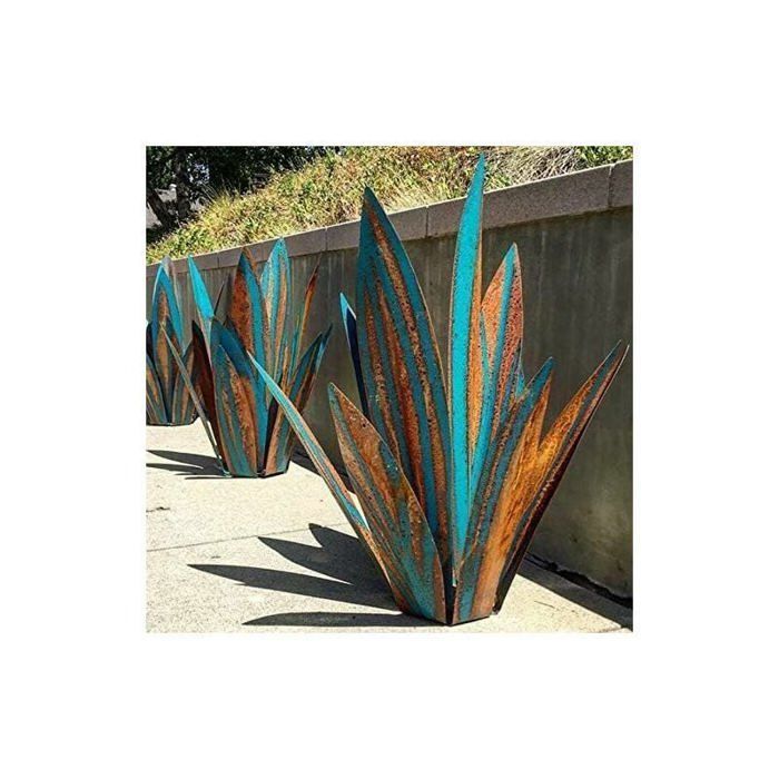 Decorazione da giardino in metallo, Agave, Scultura rustica in metallo, Statua rustica da giardino, 65 cm, 9 foglie