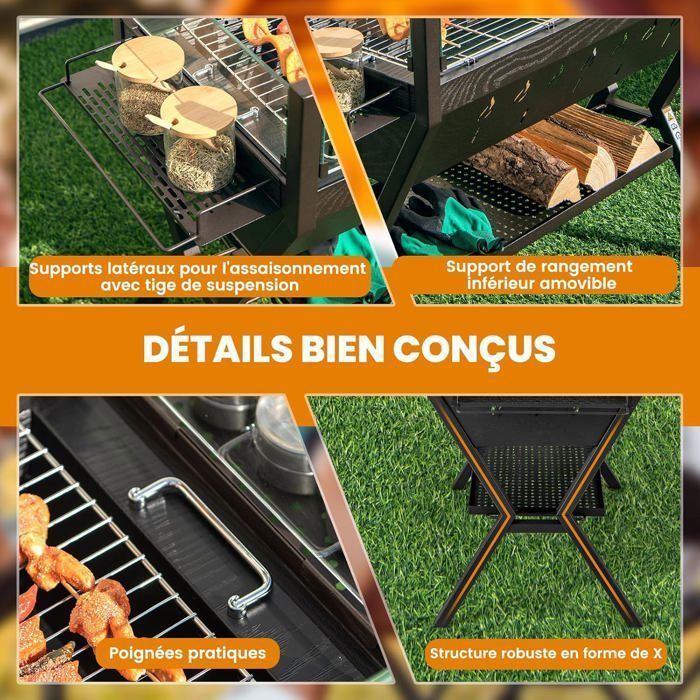 COSTWAY Multifunctional Outdoor Fire Pit with Stainless Steel Barbecue, Storage Shelf, 98 x 42 x 68 cm
