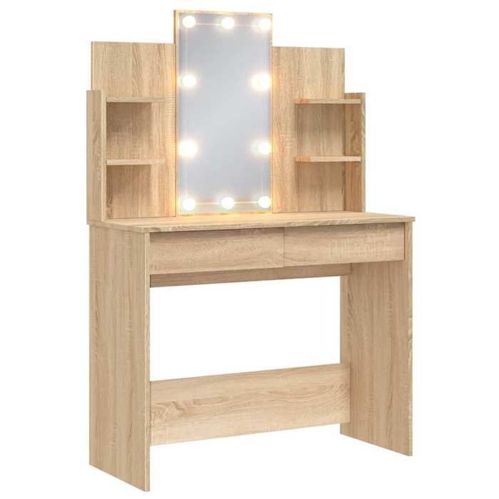 penteadeira vidaXL com luzes LED, mesa de maquiagem com 2 gavetas e 4 prateleiras, penteadeira com espelho para quarto, 837894