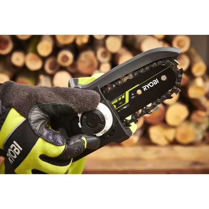 RYOBI - Podadora de mano sin escobillas de 18 V, barra guía de 10 cm, 6 m/s + 1 batería de 4 Ah y cargador - RY18PSX10A-0 + RC18120B-140X