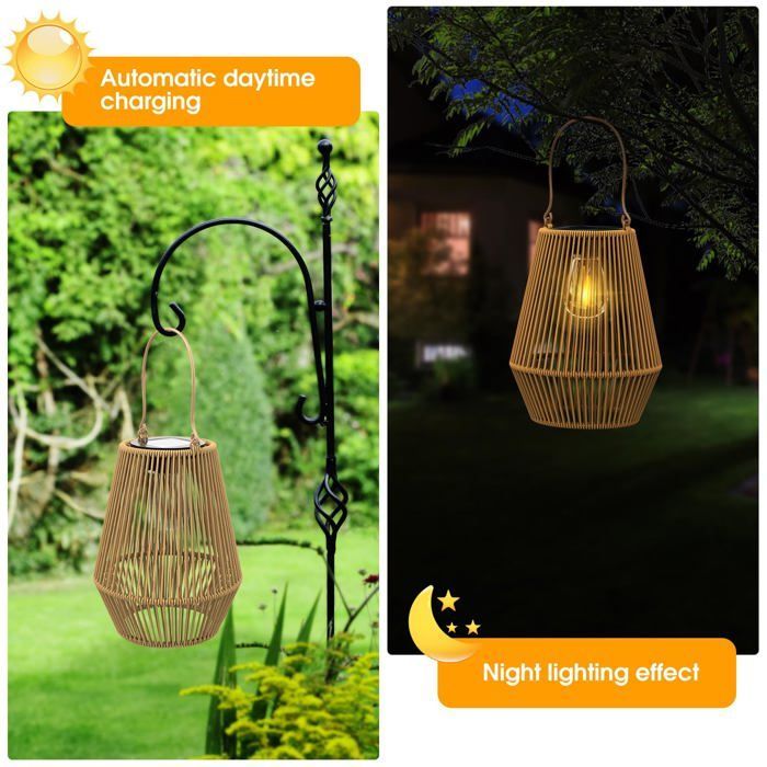 Farol solar de jardín para exteriores, 4 luces solares exteriores IP65 hechas a mano, faroles solares colgantes ideales para jardines.