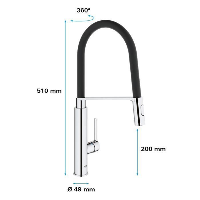 Rubinetto da cucina GROHE Feel, con doccetta estraibile, bocca a U, deviatore a 2 getti, 31489000